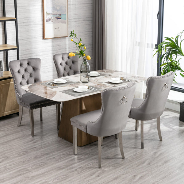 Nikki Collection Modern Tufted Solid Wood Velvet Upholstered Dining Chair with Chrome Legs