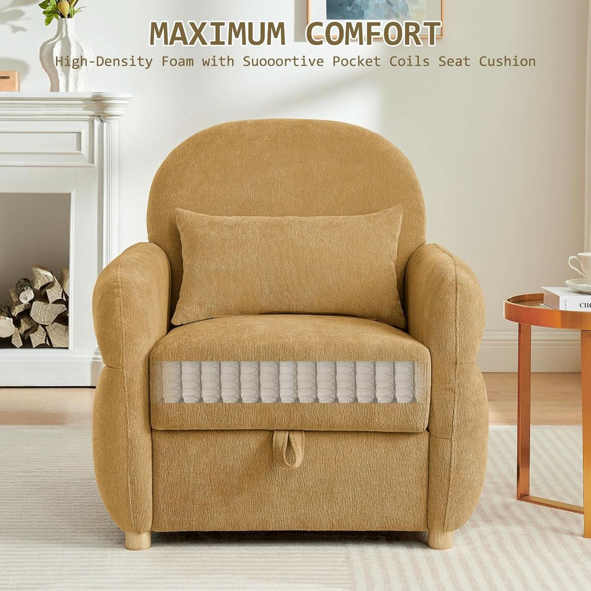 Ginger Yellow 33.5 Inch Upholstered Accent Armchair