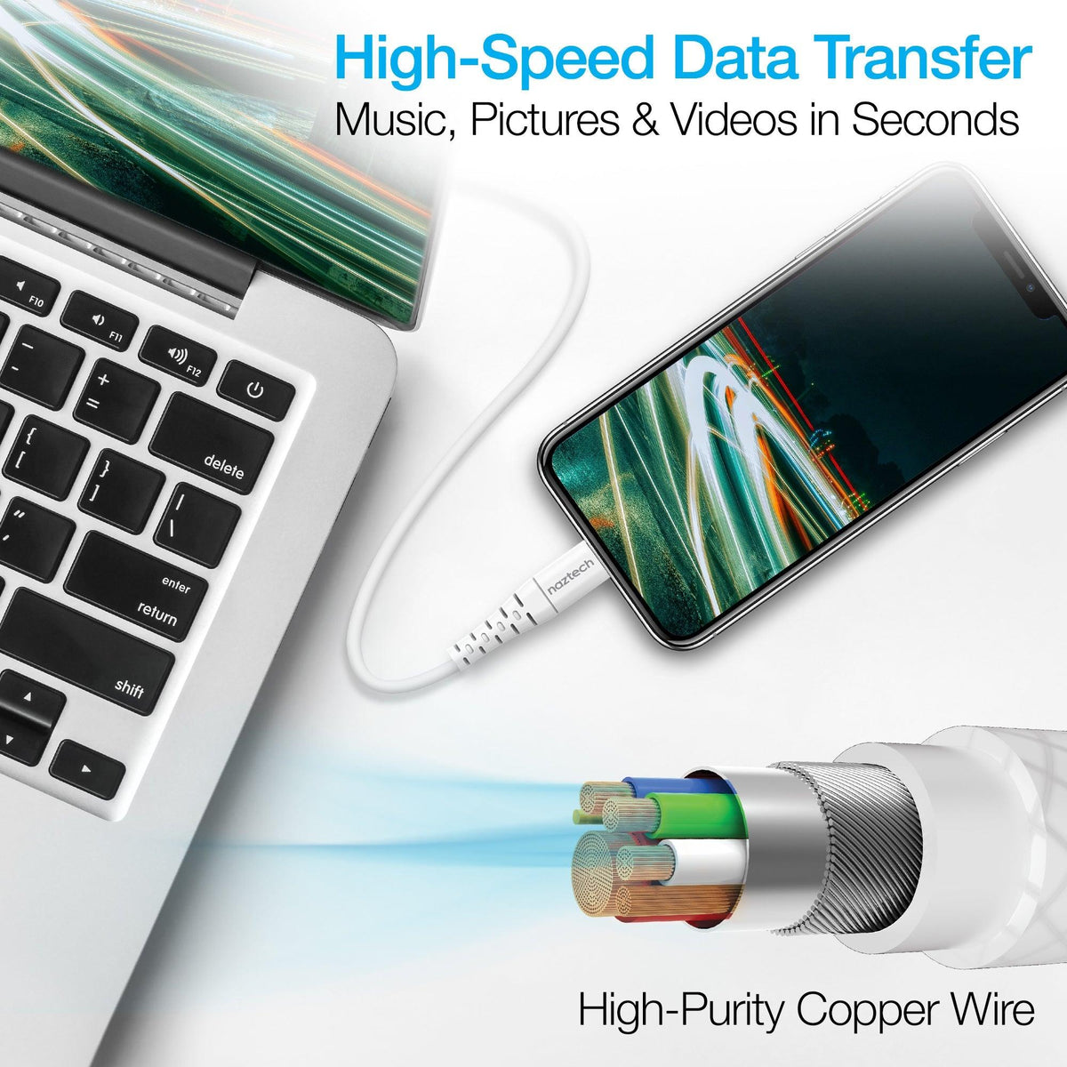 Naztech PD MFI Lightning to USB-C Cable 6ft White