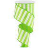 2.5" Medium Horizontal Stripe Ribbon: Lime Green & White (10 Yards)