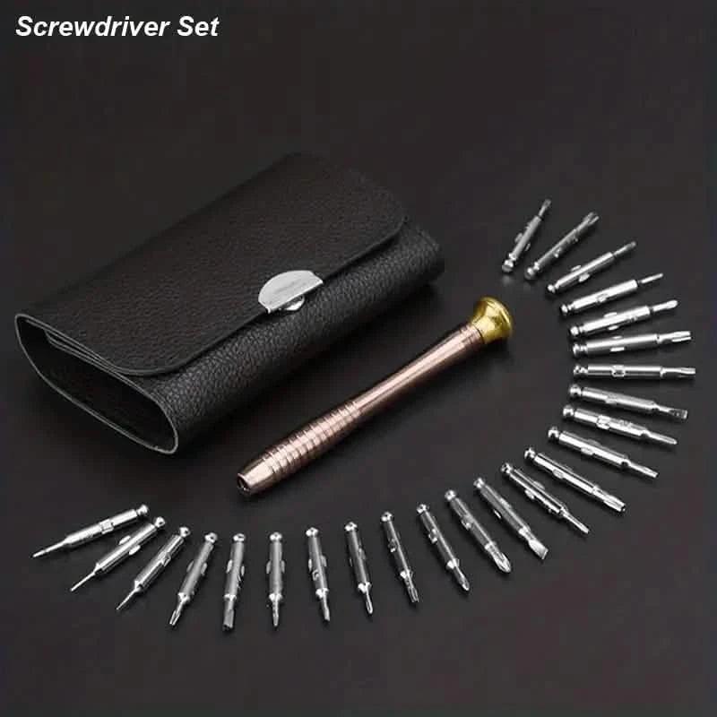 25-Piece Set: Precision Tool Repair Kit with Leather Case