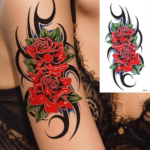 25 Sheets Flower Rose Luxury Tattoos Waterproof Temporary Sticker 3D Rose Flower Tattoos Body Art Arm Fake Tatoo For Womens
