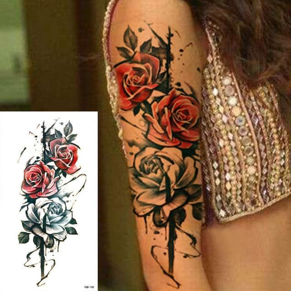 25 Sheets Flower Rose Luxury Tattoos Waterproof Temporary Sticker 3D Rose Flower Tattoos Body Art Arm Fake Tatoo For Womens