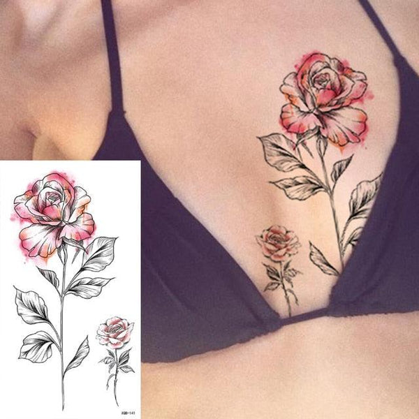 25 Sheets Flower Rose Luxury Tattoos Waterproof Temporary Sticker 3D Rose Flower Tattoos Body Art Arm Fake Tatoo For Womens