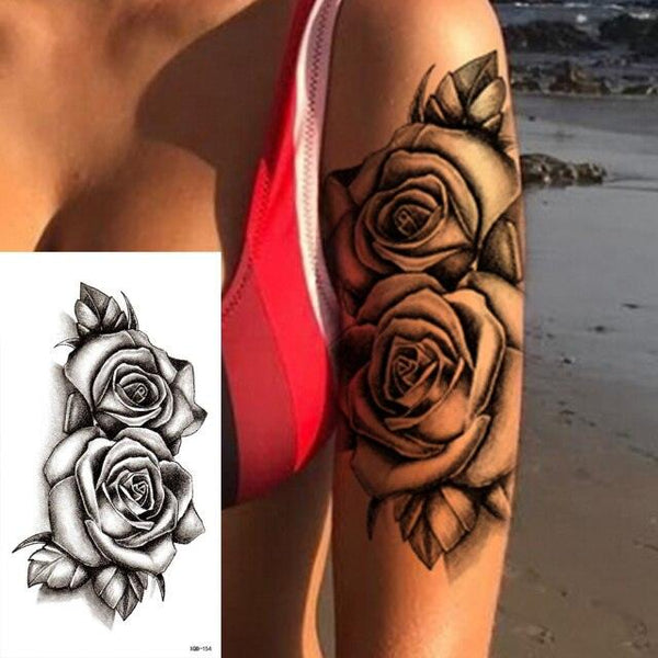 25 Sheets Flower Rose Luxury Tattoos Waterproof Temporary Sticker 3D Rose Flower Tattoos Body Art Arm Fake Tatoo For Womens