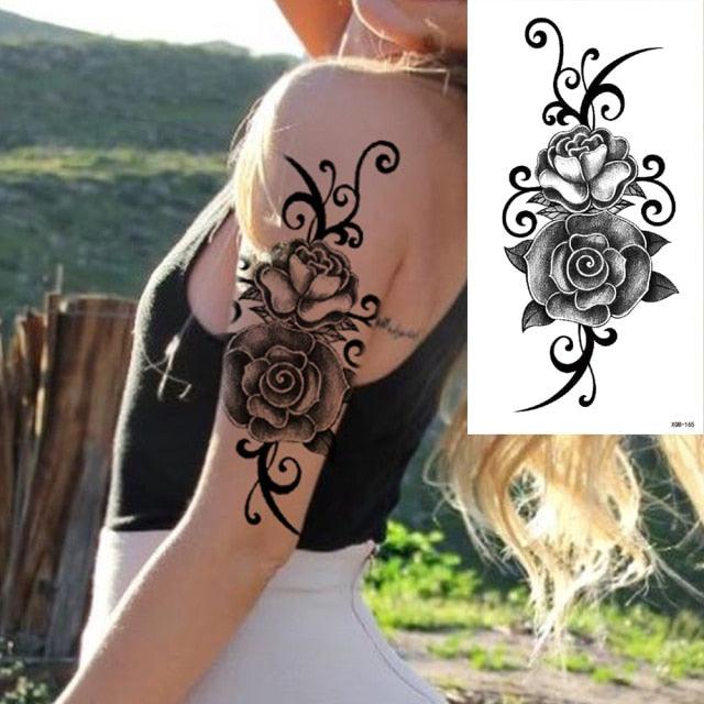 25 Sheets Flower Rose Luxury Tattoos Waterproof Temporary Sticker 3D Rose Flower Tattoos Body Art Arm Fake Tatoo For Womens