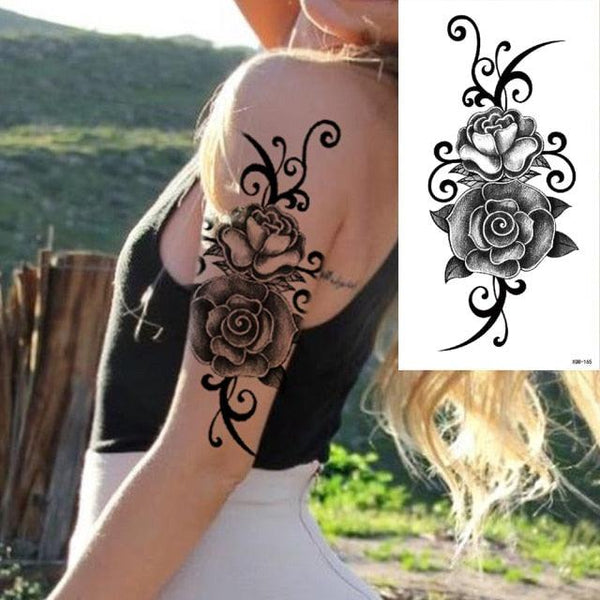 25 Sheets Flower Rose Luxury Tattoos Waterproof Temporary Sticker 3D Rose Flower Tattoos Body Art Arm Fake Tatoo For Womens