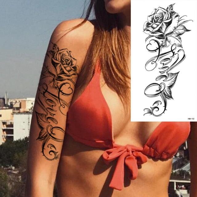25 Sheets Flower Rose Luxury Tattoos Waterproof Temporary Sticker 3D Rose Flower Tattoos Body Art Arm Fake Tatoo For Womens