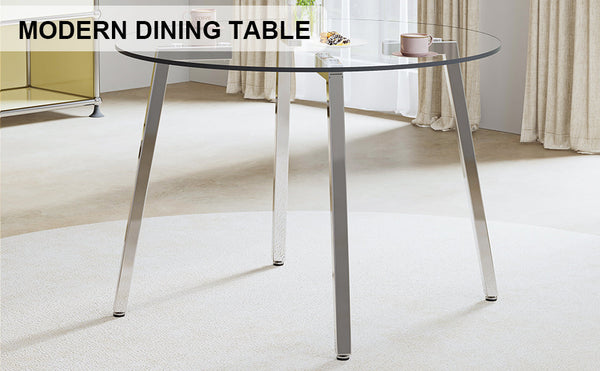 Modern minimalist circular tempered glass table for kitchen, dining and living room
