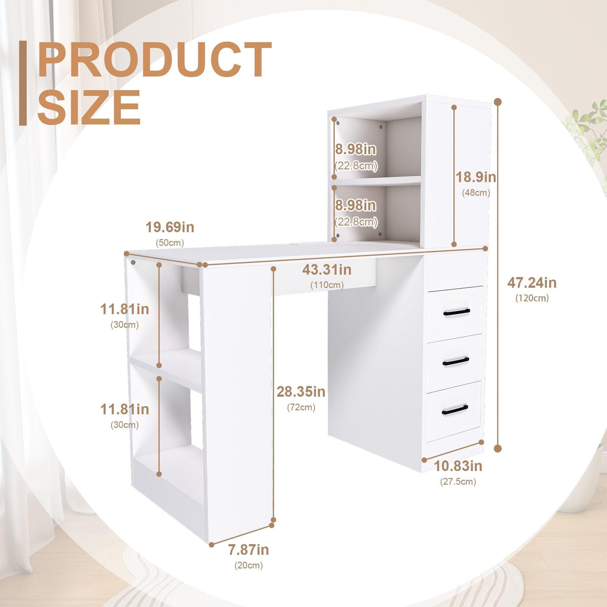 White Computer Desk with 4-in-1 Socket and Storage