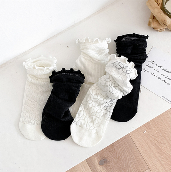 1 pair of socks for women summer thin black middle tube socks Japanese lace ballet style socks mesh breathable pile socks - Gifts for You 'n Me