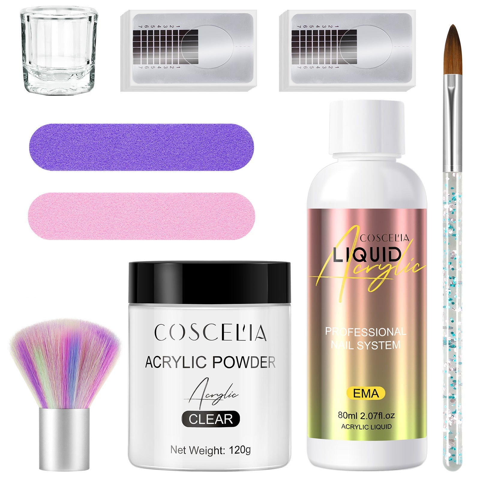 COSCELIA New 120g Crystal Powder 80Ml Crystal Liquid Manicure Extension Nail Tool Full Set