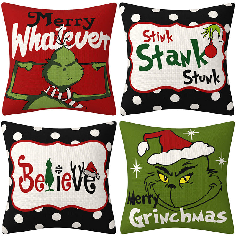 Grinch Christmas Pillow Cover Amazon Home Christmas Decoration Cushion Sofa Pillowcase