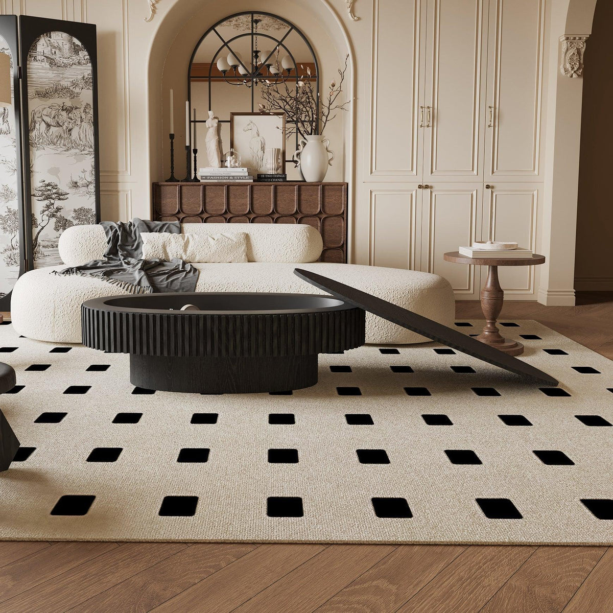 Modern Black Oval Coffee Table with Hidden Storage