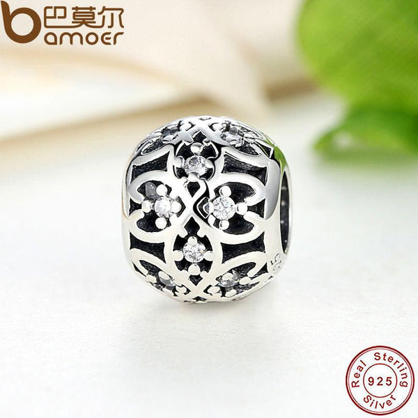 BAMOER Beads Fit Charm Bracelet 925 Sterling Silver Intricate Lattice Openwork Ball PAS060