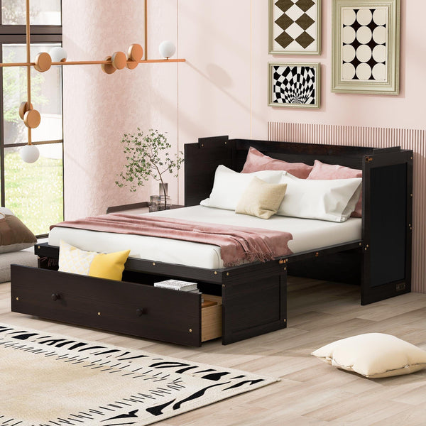 Space-Saving Full Size Murphy Bed with USB Port and Large Drawer Storage