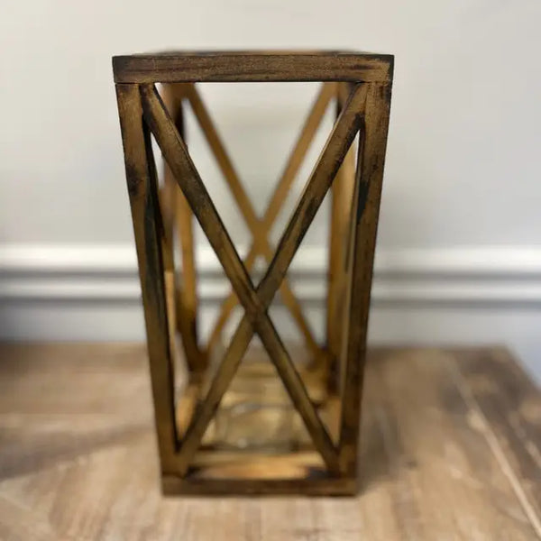 Wooden Lantern With Glass Votive Hold - Set of 2