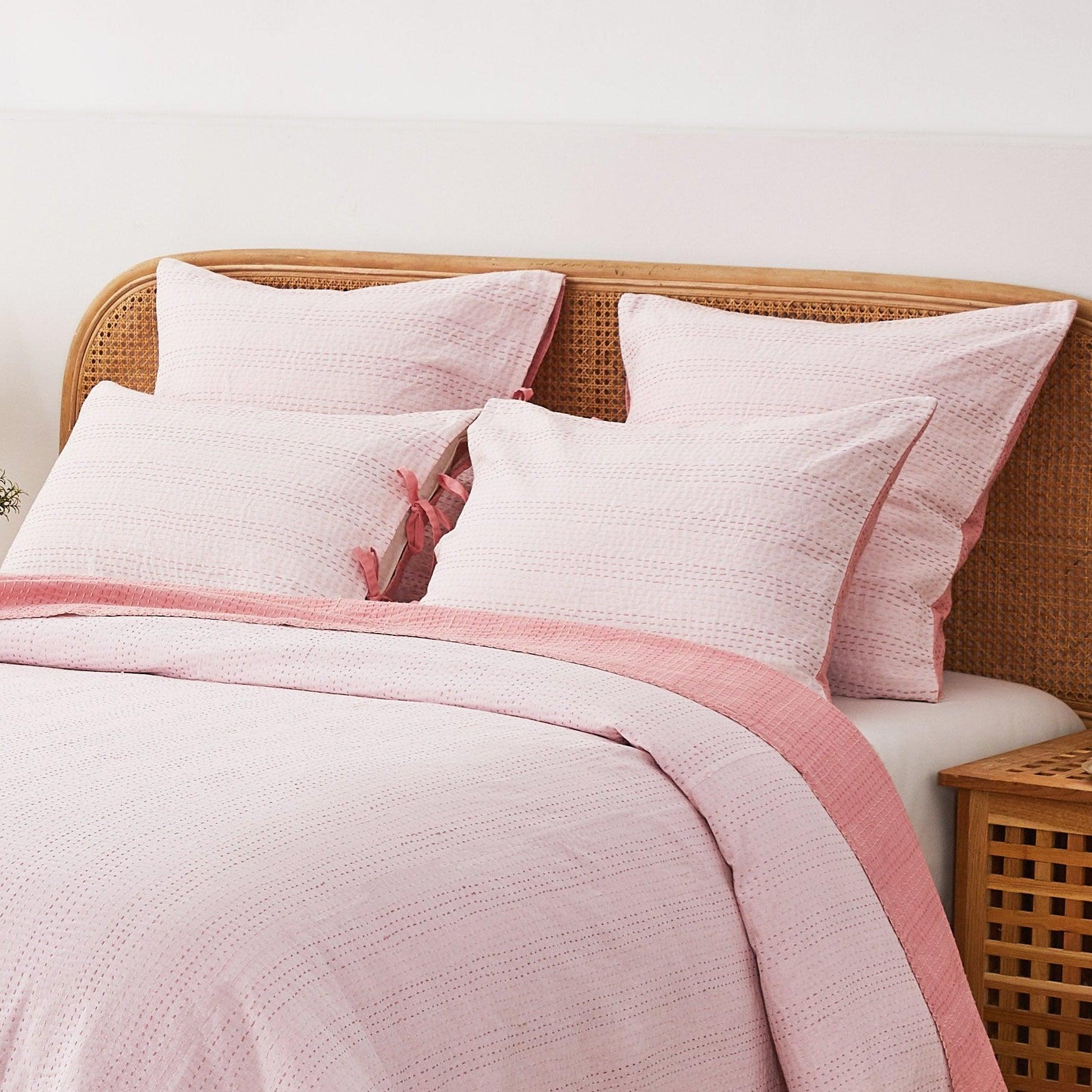Hand Stitched Reversible Kantha Pillow Sham Pairs