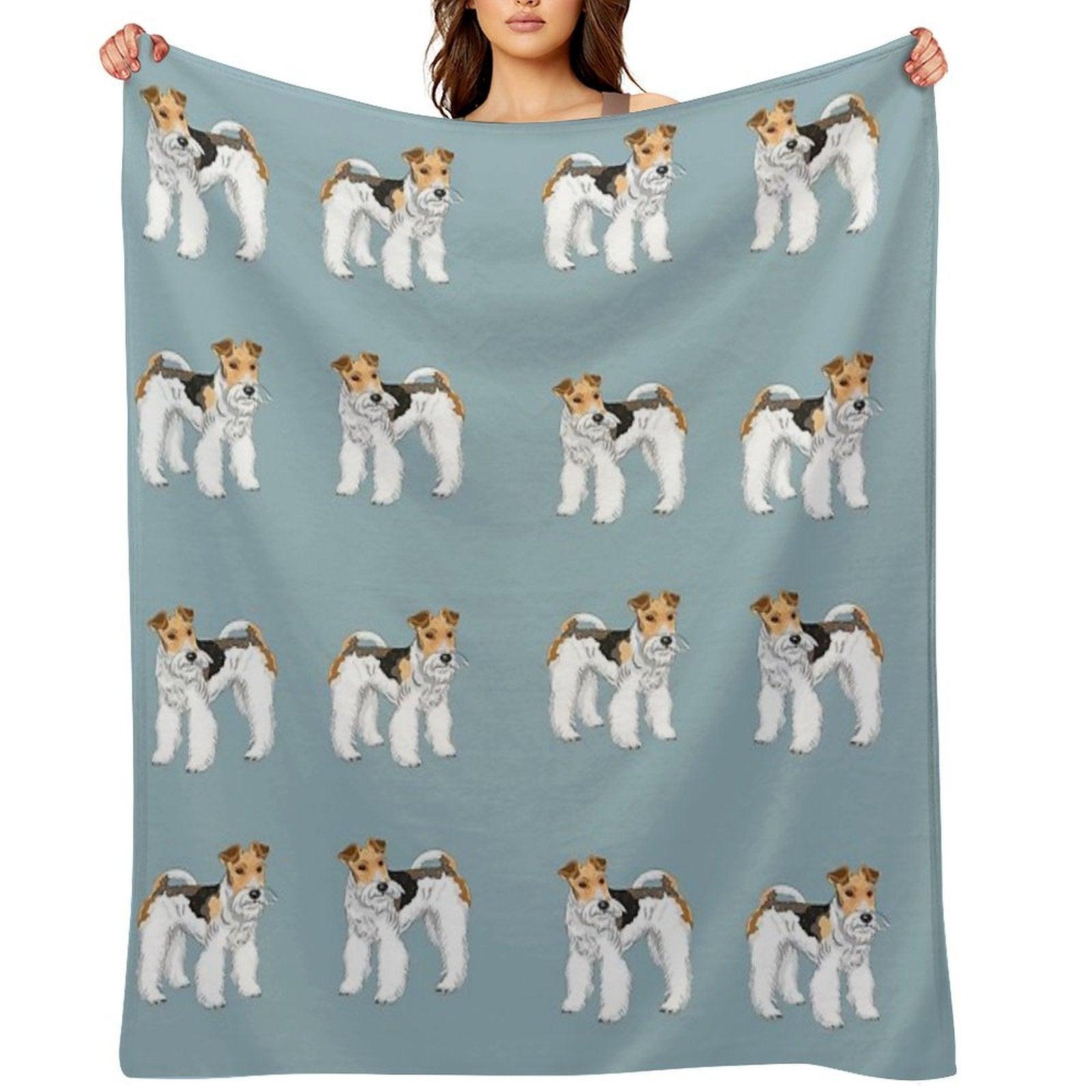Retro Wire Haired Fox Terrier Design Throw Blanket