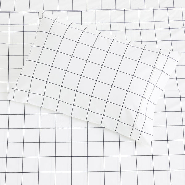 Grid Printed Cotton Percale Sheet Set