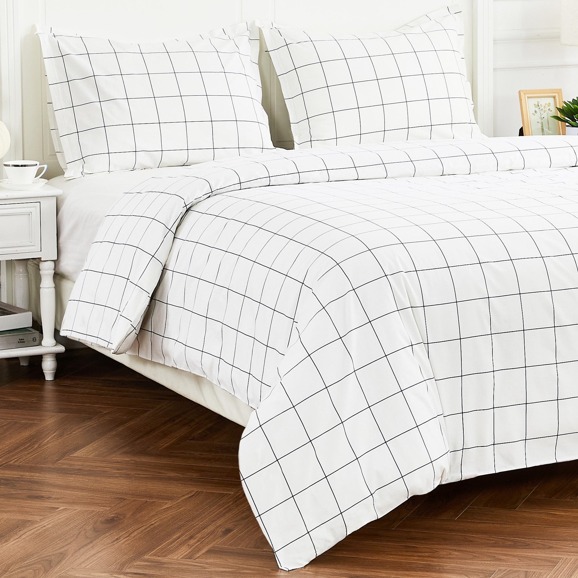 Grid Printed Cotton Percale Duvet Set