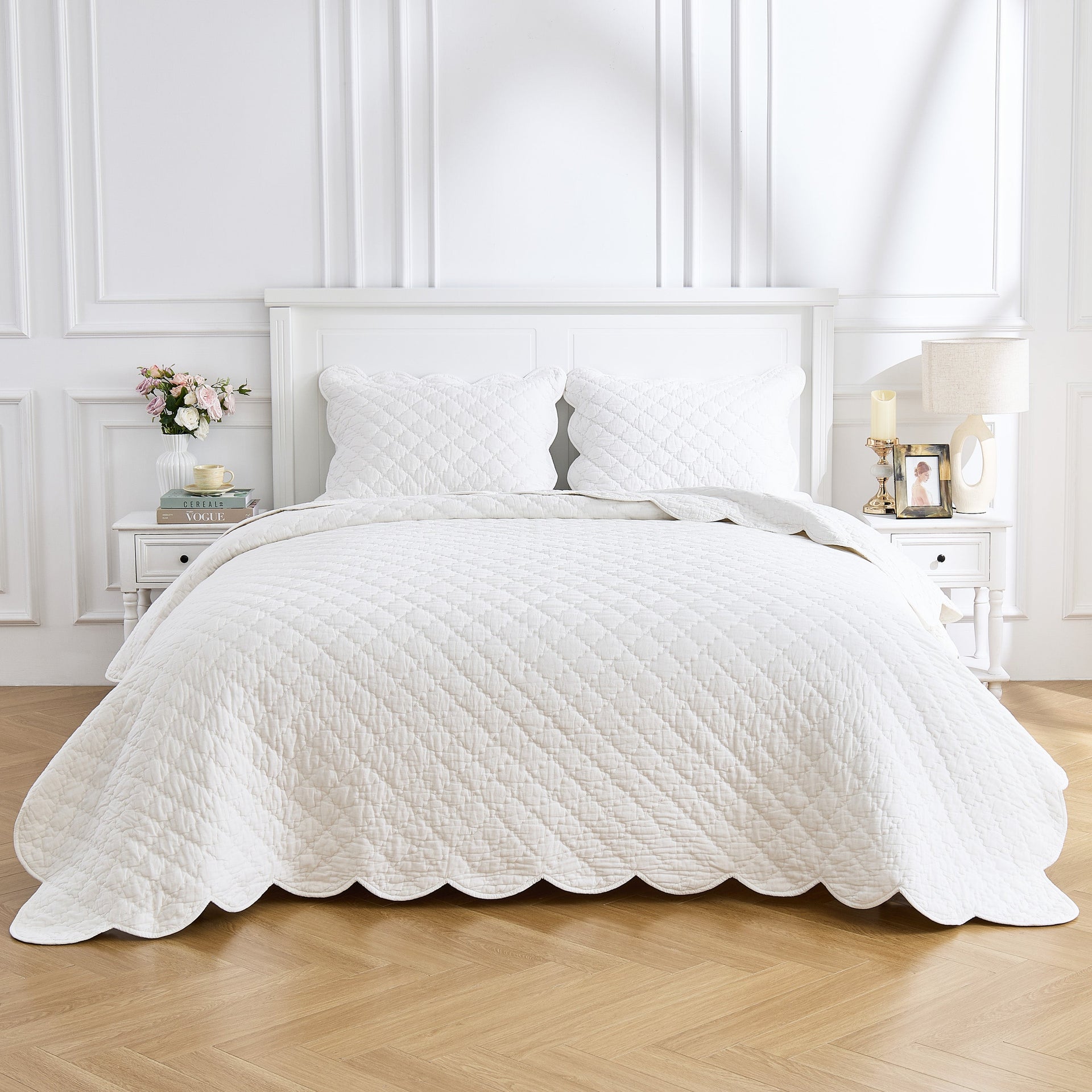 Diamond Scallop Cotton Voile Hand Stitched Quilt Set