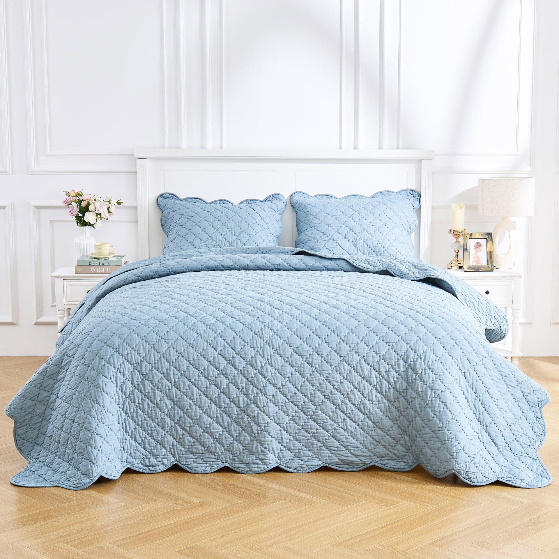 Diamond Scallop Cotton Voile Hand Stitched Quilt Set