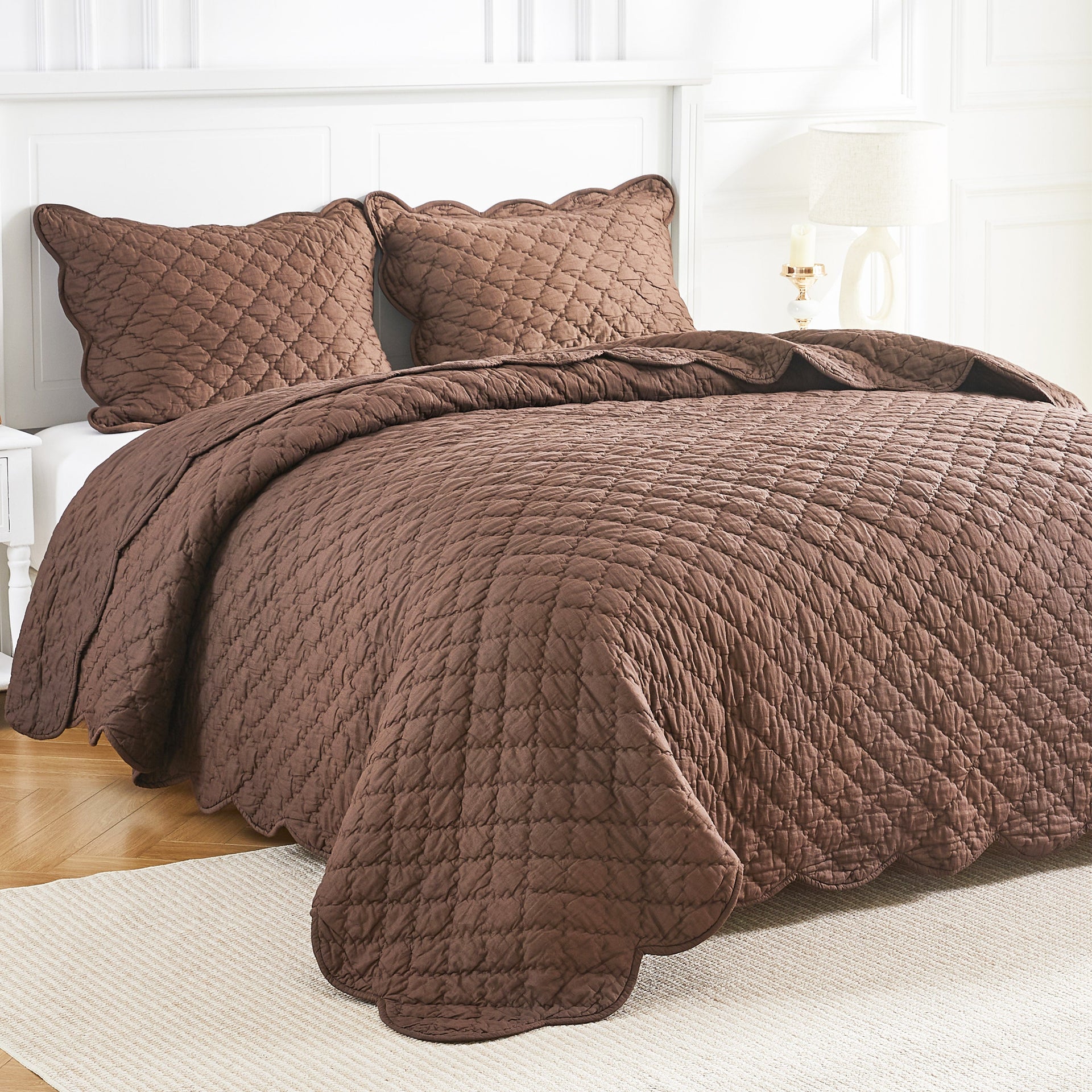 Diamond Scallop Cotton Voile Hand Stitched Quilt Set