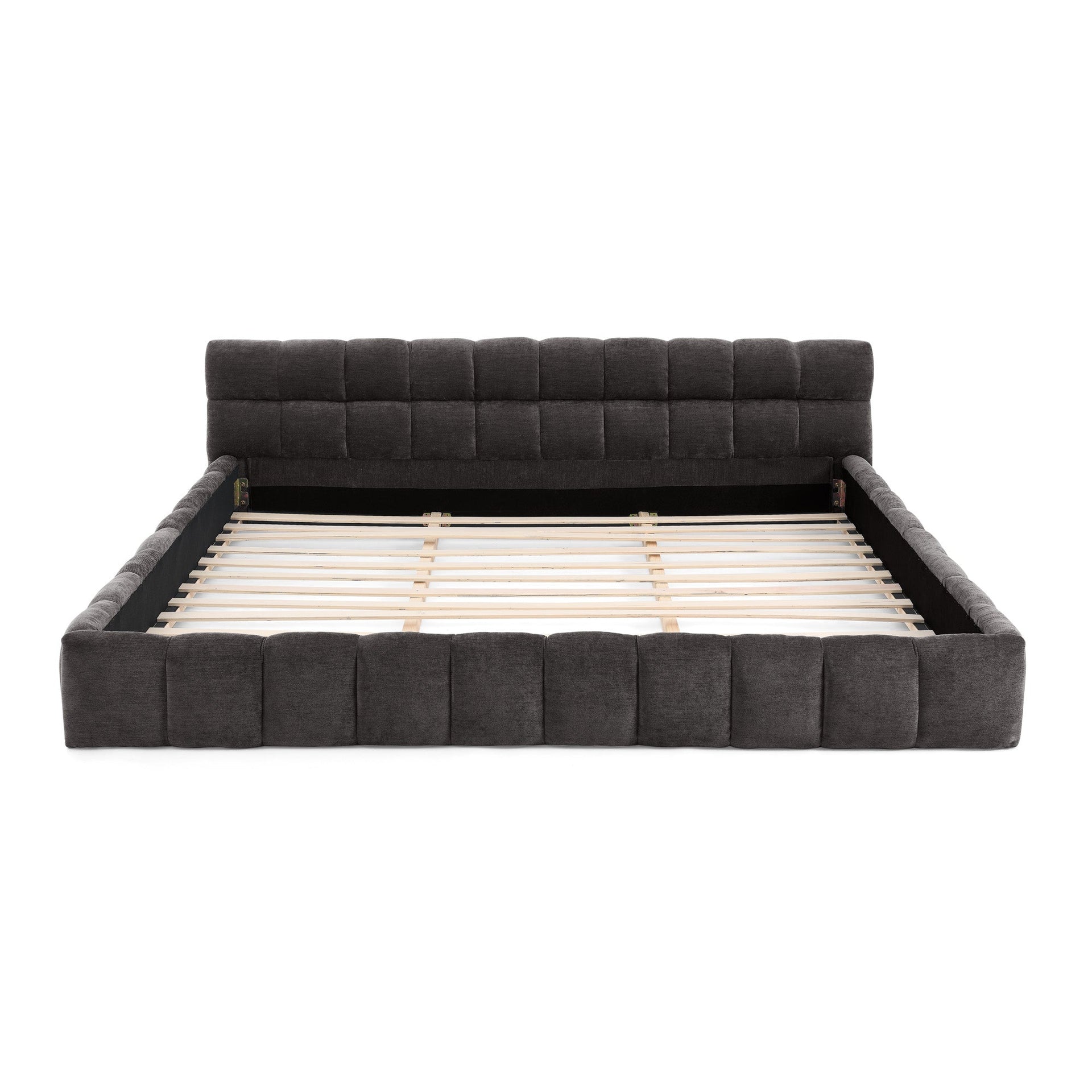 King size  Upholstered Bed Frame with Thick Fabric, Chenille Fabric Grounded Queen Size Platform Bed with Headboard and Solid Frame. No Box Spring Needed-Dark Gray(88.5''*85.5''*24'')