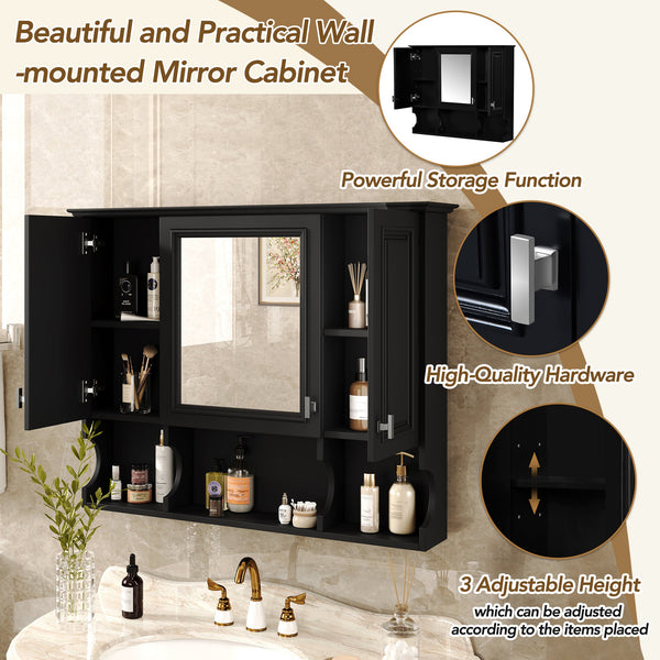 Wall Mounted Bathroom Medicine Cabinet with Mirror and Open Shelves, Modern