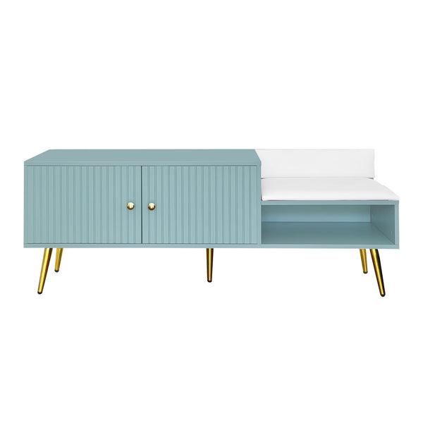 Modern Shoe Storage Bench with Hidden Storage and Upholstered Cushions for Bedside, Living Room and Entryway (Tiffany Blue)
