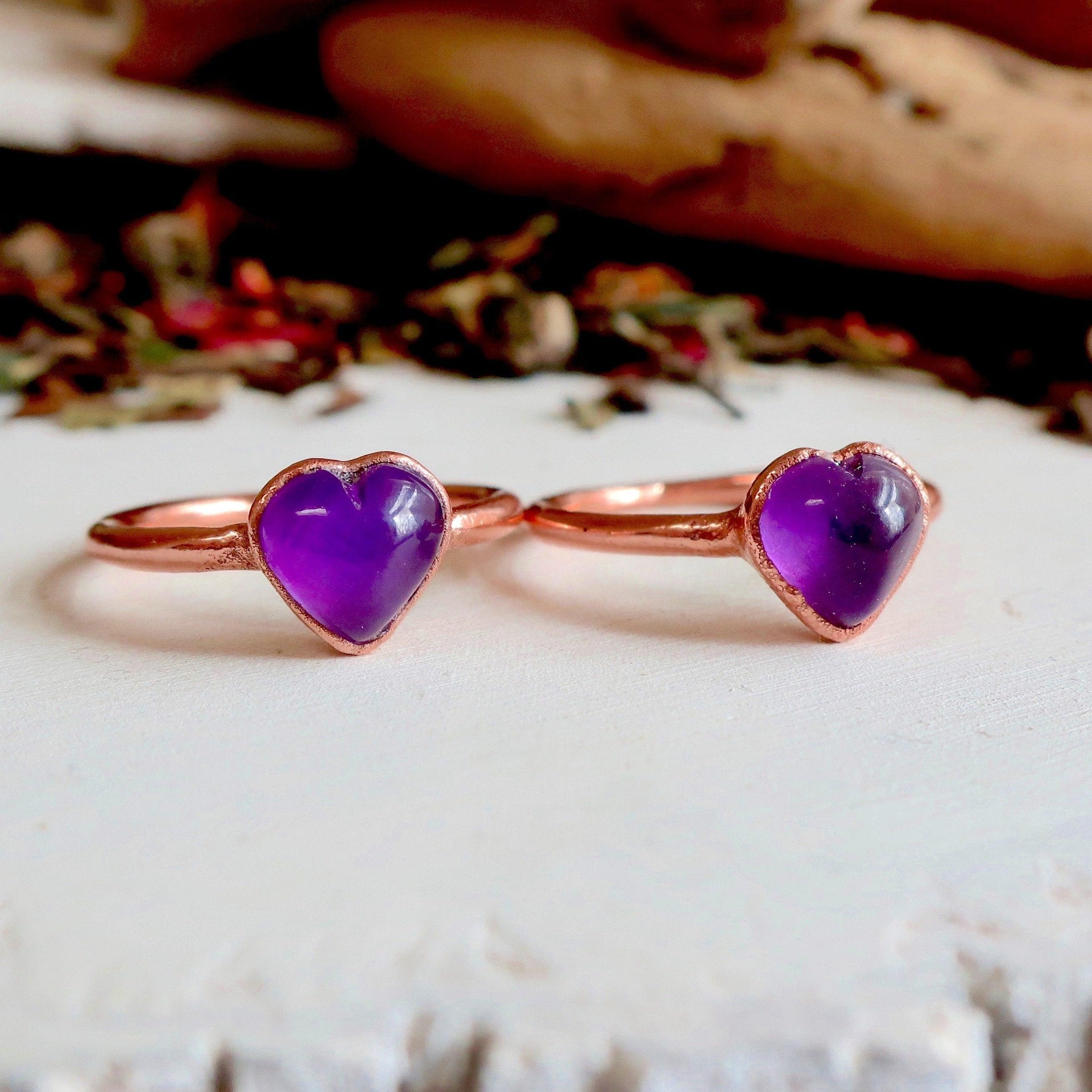 Copper Amethyst Heart Ring With Calm Clarity | By Blackbird & Sage