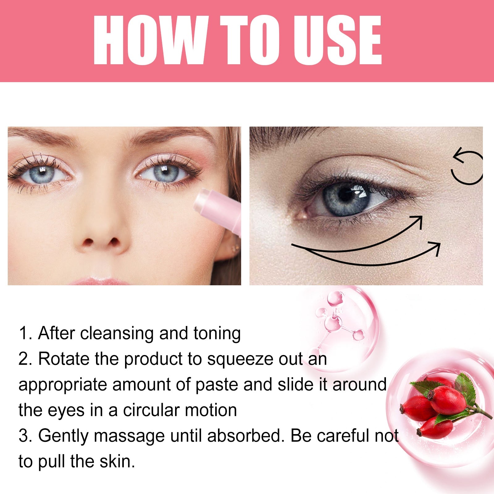 Rosehip Eye Cream Stick, Eye Area Moisturizing Light Line Dark Circles Lift Firming Eye Cream