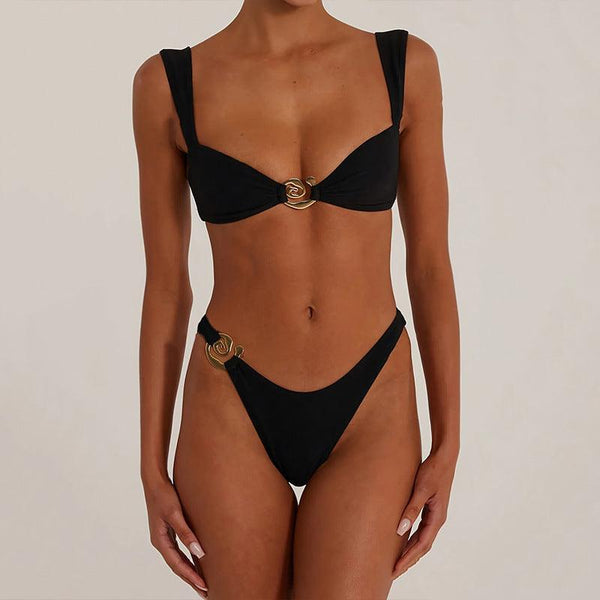 European and American metal buckle sexy swimsuit women's beach bikini hot spring swimsuit