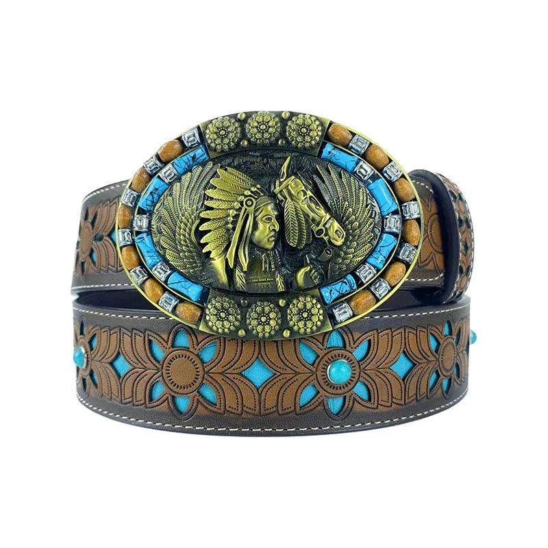 TOPACC Western Turquoise Belts - Oval Turquoise Indians Buckle#2 Copper/Bronze - Gifts for You 'n Me