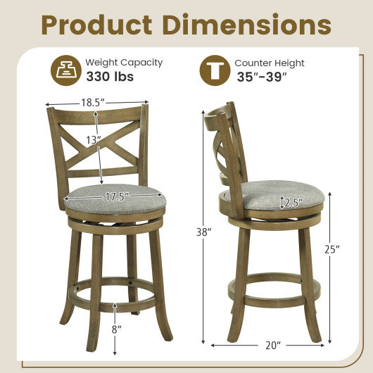 25/30 Inch Swivel Bar Stools Set of 2 with Backrests and Wood Frame-25 inches