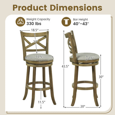 25/30 Inch Swivel Bar Stools Set of 2 with Backrests and Wood Frame-30 inches