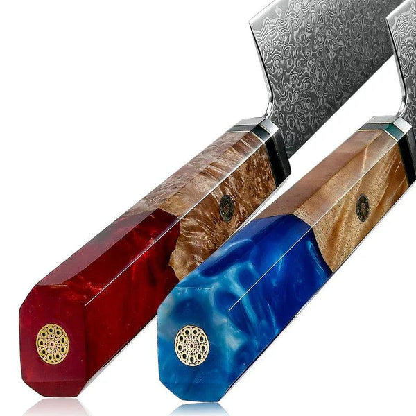 Zenith Chef Knife with Exotic Olive Burl Wood Handle & Sheath - Gifts for You 'n Me