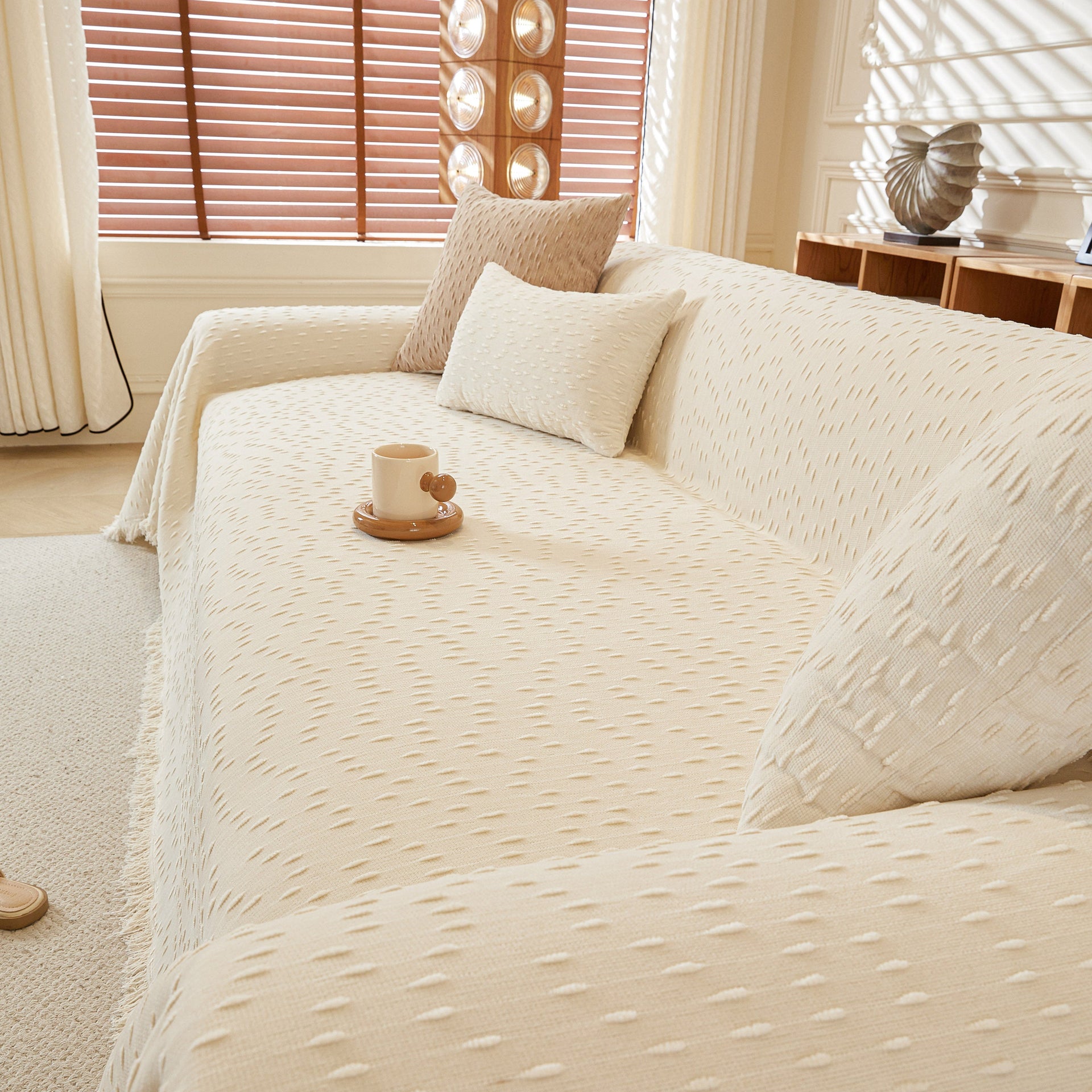 Textured Throw Blanket with 3D Dobby Weave, Minimalist Furniture Protector for Couch