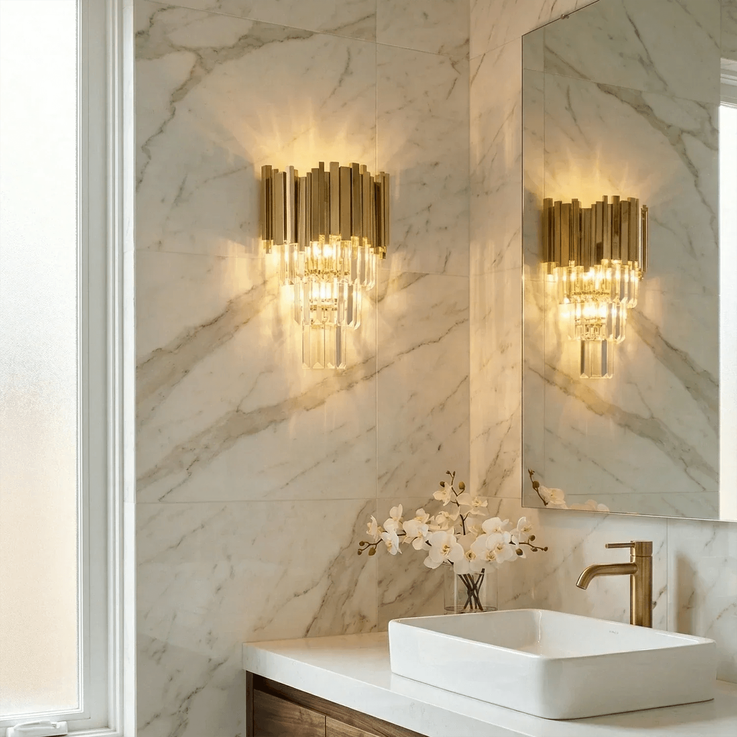 Art Deco Crystal Wall Sconce Gold Chrome – Empire Style E12 Dimmable Wall Light