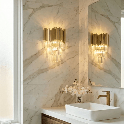 Art Deco Crystal Wall Sconce Gold Chrome – Empire Style E12 Dimmable Wall Light