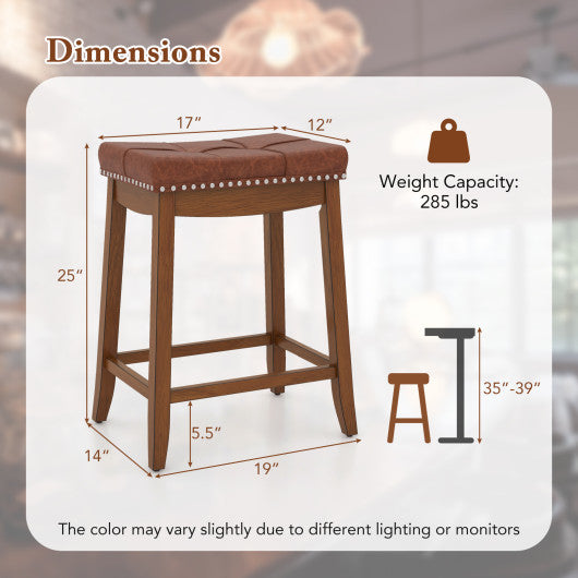 25/29 Inch Set of 2 Upholstered PU Leather Bar Stools with Saddle Seat-25 inches