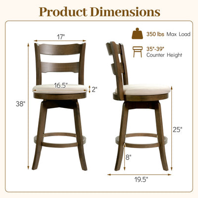 25 Inch Swivel Counter Barstools with Backrest & Upholstered Seat-Set of 4