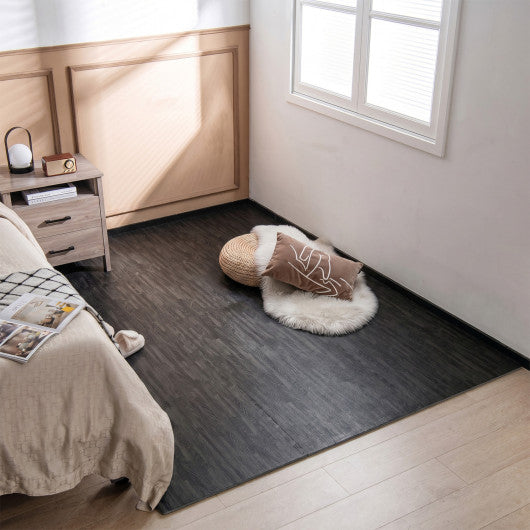 25 Tiles Wood Grain Foam Floor Mats with Borders-Black