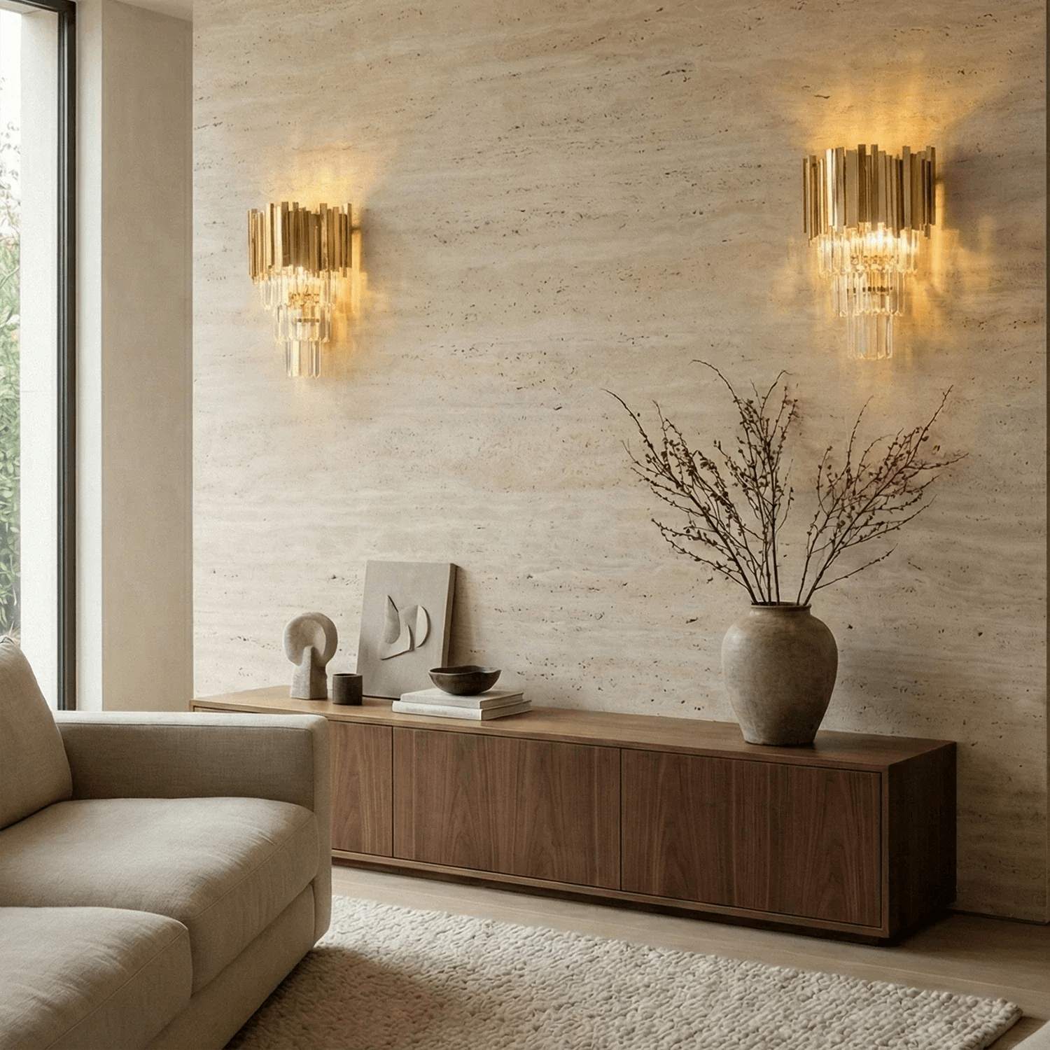 Art Deco Crystal Wall Sconce Gold Chrome – Empire Style E12 Dimmable Wall Light