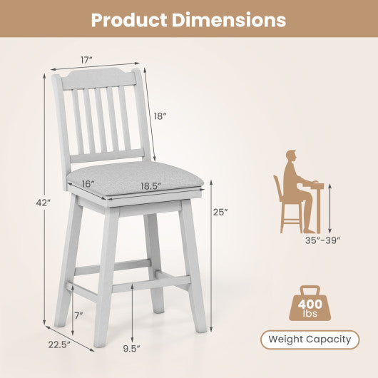 25 inch Modern Bar Stools Set of 2 with Upholstered Swivel Seat-Gray