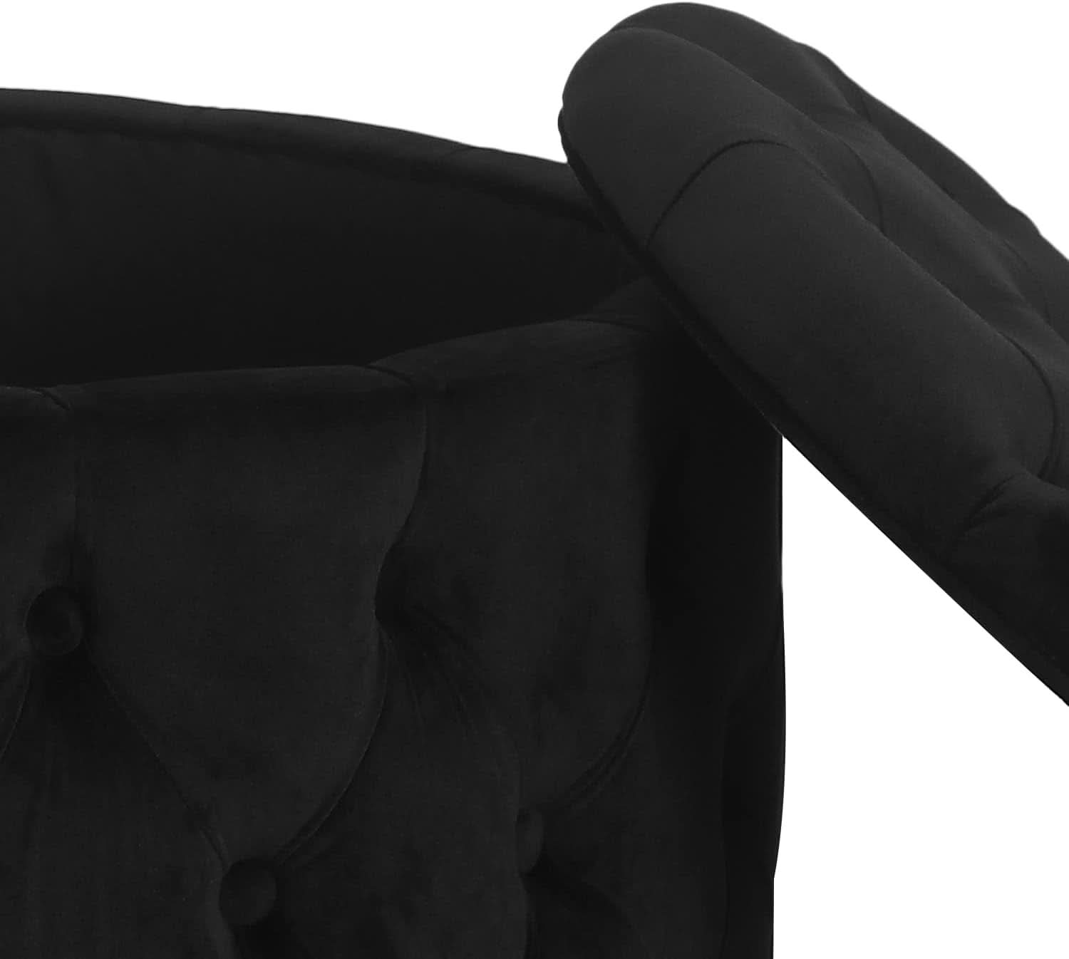 Twenty EightInch Velvety Round Storage Ottoman Black Tufted