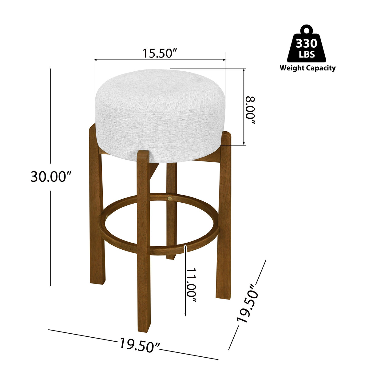 Set of 4 Dark Walnut & Ivory Rubberwood Bar Stool