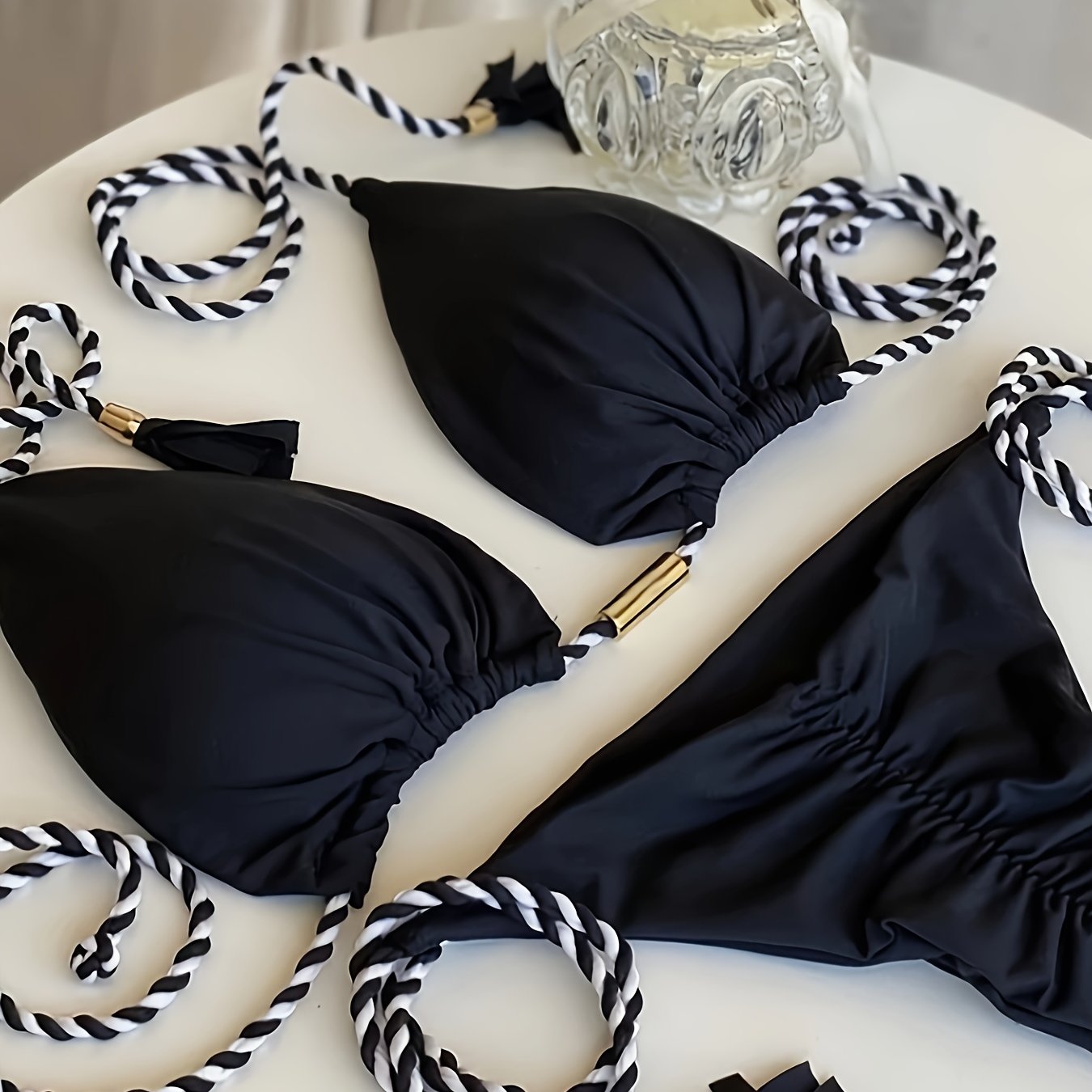 New Festival Flame Halter Bikini Set for Women – Triangle V-Neck Backless Two-Piece Swimsuit with Tie Side Bottoms & Adjustable Lace-Up Fit – Sleek Polyamide Swimwear for Koningsdag/King’s Day & Summer Beach Celebrations