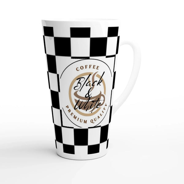 Elegant Black and White Checkered Ceramic Latte Mug - 17oz Coffee Cup